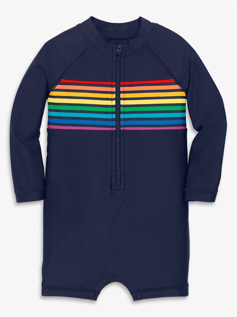 Primary Navy Long-Sleeve One-Piece Rashguard with Rainbow Stripes 18-24 Months